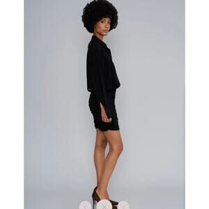 Le Superbe Rose Garden Dress Black Ruched Shirt Dress Size S